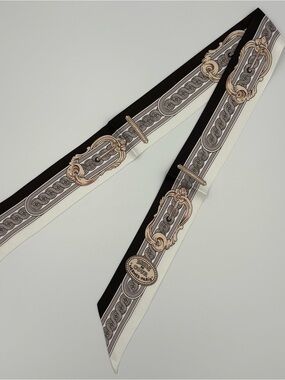 Hermès Twilly Bride de Cour Silk Scarf Black White Rose Gold Best Offer